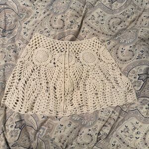 Crochet Mini Skirt -- Boho Coastal / Fairycore Festival Vibes -- Small, Natural